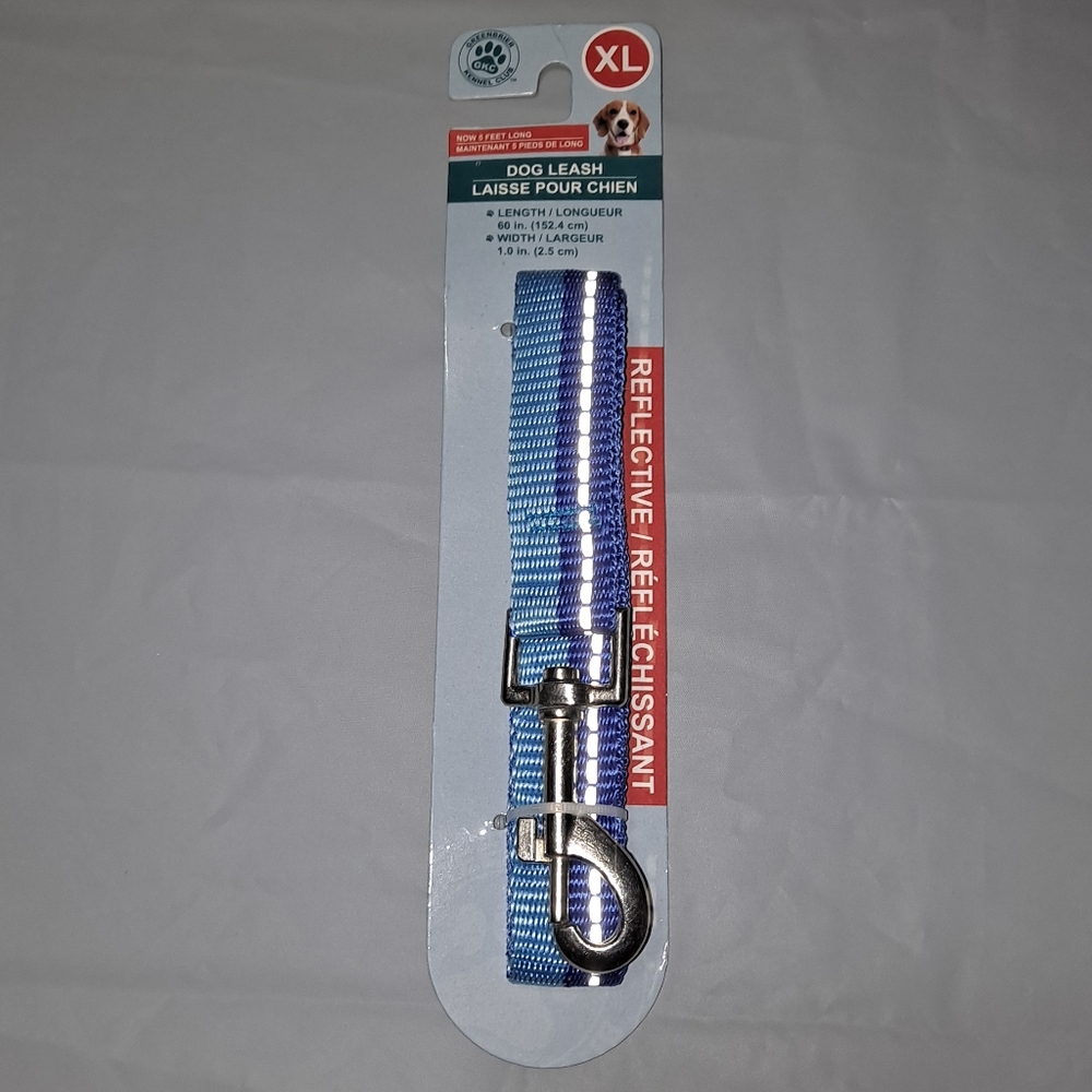5 Foot Blue Reflective Nylon Dog Leash Size XL Greenbrier Kennel Club 60" x 1"